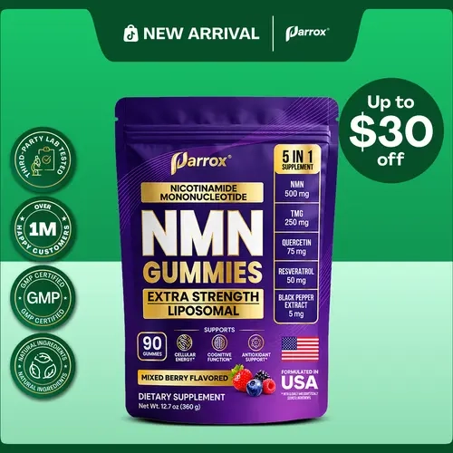Parrox NMN Gummies (Mixed Berry Flavor) – 5 in 1 Liposomal NMN Supplement - Energy, Brain, & Anti-Aging Support - (90 Gummies)