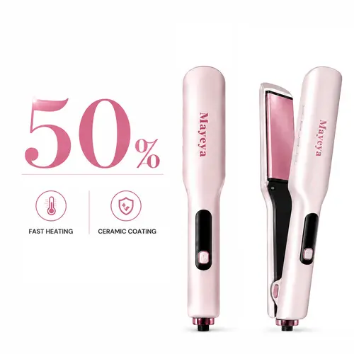 MAyeya Ionic Plug-Powered Flat Iron Straightener (Cabello Rizado) - 1.75-in Nano-Titanium Plates, 1-Button Braiding, SinglePass, Lightweight Ultra-Thin Plastic Body, US Plug, Curly Hair Routine, Work, Silky Straight Hair, Frizz Control