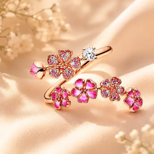 Peach Blossom Ring for Women, Adjustable Pink Flower Ring, Dainty Floral Jewelry Gift for Her, Cute Everyday Ring, for Bff Girlfriend Wife Daughter , Washable and fade-resistant