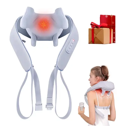 MASGRE Cordless Shiatsu Neck and Shoulder Massager with Heat - 6D Deep Kneading Electric Pillow (PU Faux Leather, USB Port, Batteries) for Pain Relief - Home, Office Use (Beauty & Personal Care Massage Device), Shoulder Pain Relief, Wireless