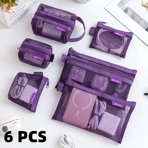 6PCS Durable Nylon Mesh Storage Bags - Traditional, Breathable, Compact Zippered, See-Through, Multi-Size, Collapsible, Portable Daily Home Organizer Pouches for Cables, Keys (Hanging Compatible)