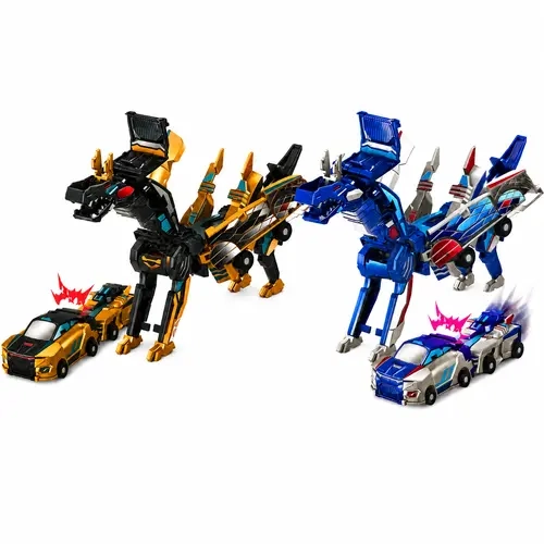 BYTEWAR 2-Pack Magnetic Dinosaur Transforming Car Toy, 4 Cars Transform into 2 Dinosaurs, Push Design No Battery Needed, Fun Educational Vehicle Toy Gift for Kids