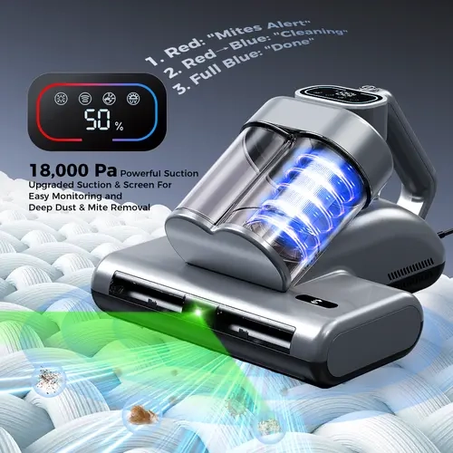 [Upgraded] Mattress Vacuum Cleaner, 18Kpa Bed Vacuum Cleaner with 253.7nm UV-C Light, 149°F Heat, HEPA Filter & Ultrasonic, Corded, 500W, Versatile Handheld Vacuums for Bed, Sofa, Couch, Crib