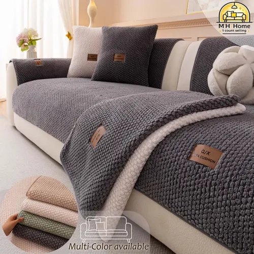 Plush Couch Seat Cover, Soft Chenille Sofa Seat Pad with Multiple Color Options, 1-Piece Machine-Washable Sofa Protector Pad, Pet-Friendly Non-Slip Cover for Sectionals, Loveseats and 3-Seater Sofas, Dustproof Couch Protector
