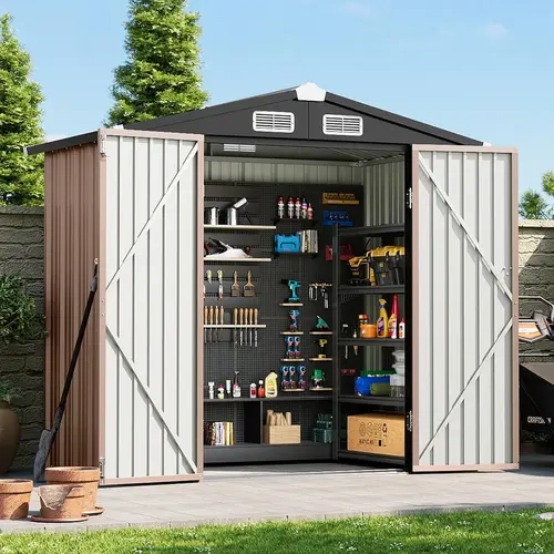 Aoxun Durable Galvanized Steel Garden Shed (6.3x4 ft/200cm approx, 30mph Wind-Resistant), Lockable Weatherproof Metal Storage Shed with Door, Padlock, Cabinet, Slings, Detailed Instructions; Assembly Required for Bikes, Shovels