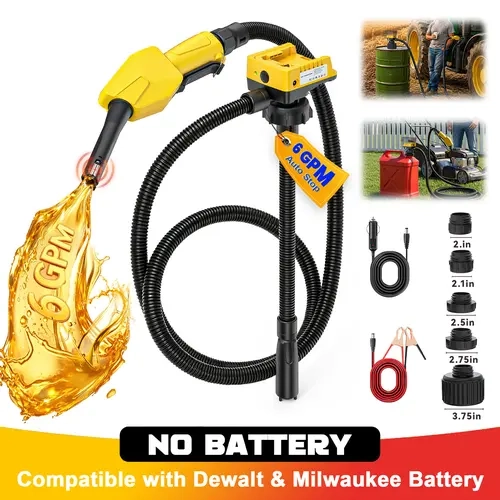 6 GPM Cordless Fuel Transfer Pump Compatible with Dewalt 20V & Milwaukee 18V Batteries, 【Battery NOT Included】, Auto-Stop & Hand Nozzle, 78 Inch Hose & 5 Adapters, for Diesel & Gasoline