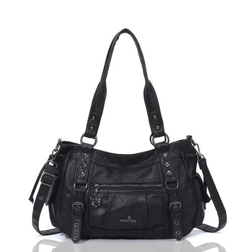 Angel Kiss Women's Retro Fashion Satchel Casual Shoulder Bag - 12.2* 4.7* 9.8 Inches Everyday Purse, Crossbody Shoulder Purses with Fast Front Access, Quick-Grab Pockets, Multi-Pocket Design for Phone+Keys