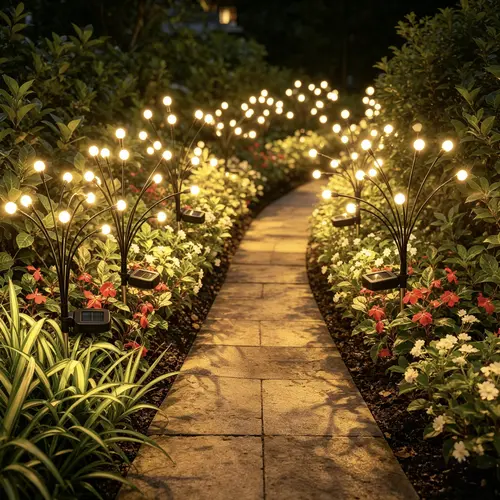 Solar Outdoor Firefly Stake Lights (2/4/8 Pack Coverage) - Auto Dusk-On, Auto Shut-Off, 16/32/64 LEDs, 4-6H Charge, 8-10H Night Run, Waterproof Landscape Picks for Yard Patio Home Festive Decor