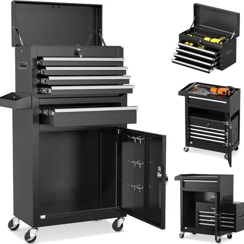 INTERGREAT Rolling Tool Chest with Wheels and 5 Drawers, Detachable Tool Cabinet with Lock for Garage, Locking Mechanic Tool Cart with Black Liner for Warehouse, Workshop, High Capacity