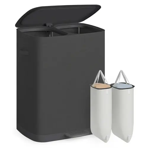 SONGMICS 2-Compartment Laundry Bin Sorter - 42.2 Gal Large Cap., Polyester Fabric, Water-Resist Shell, Handle, Removable Liner, Pedal Open, Easy Assembly Home Laundry Basket Organizer