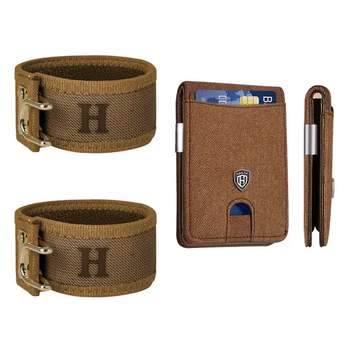 HAILTH Men's 2-in-1 Fashion Accessory Set - RFID Blocking Slim Minimalist Wallet Money Clip, Patented No-Buckle Elastic Casual Tactical Belt with Hook-Secure Adjust, Anniversary/Birthday Daily EDC Gift