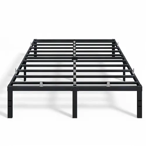 VASAGLE Heavy-Duty Alloy Steel Large Bed Frame - Durable Black Metal Elevated Home Steel Bed Frame with Storage Solutions, 1100 lb Capacity, No Box Spring Needed, Simple Platform Setup, Mattress Retainers, Pre-Drilled Headboard Holes, Apartment Furniture,
