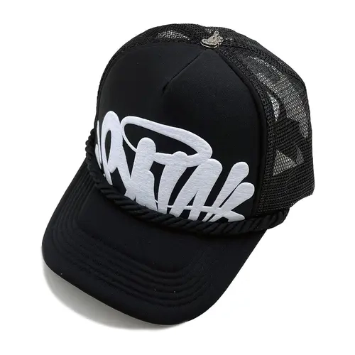 Unisex American Streetwear Letter Print Trucker Snapback Baseball Cap - Summer Breathable Mesh Sun Protection Adjustable Outdoor Sports Accessory, Fashion Letters Design with Black Blue or Gray Label, Men's Accessories