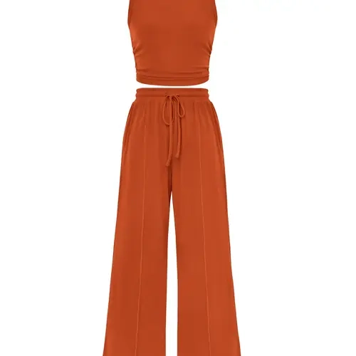 BTFBM Summer Outfits For Women 2026 Ribbed Sleeveless Tank Tops Wide Leg Pants 2-Piece Sets Lounge Set Clothing