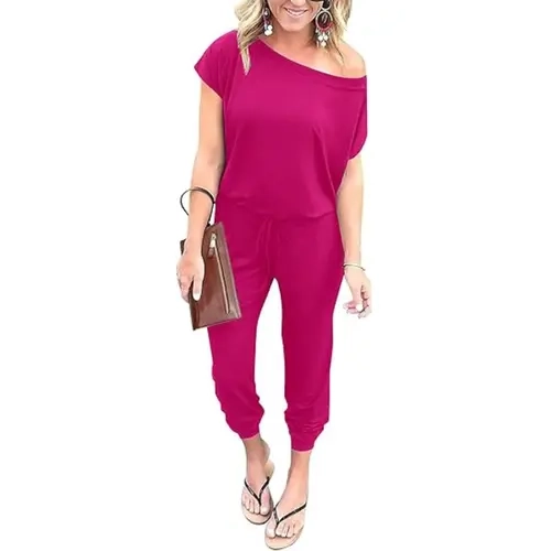 PRETTYGARDEN Jumpsuits for Women Summer Dressy Off Shoulder Romper Spring Vacation Travel Lounge Outfits Clothes