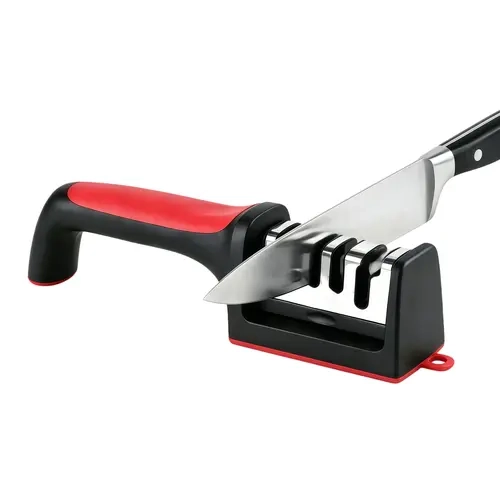 English: Kitchen Knife Sharpener 3-Stage Manual Sharpening Tool Non Slip Ergonomic Handle for All Kitchen Knives