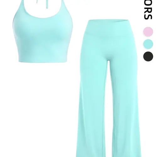 Women's Two-Piece Set Strapless Tank Top + High-Waisted Wide-Leg Pants, Breathable Activewear Workout Set, Athletic Clothing Set, Sports, Yoga Gym Running, Summer Fitness Wear, Athletic Yoga Set
