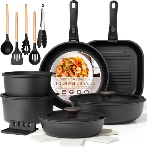 Astercook 23-Piece Nonstick Ceramic Aluminium Pots and Pans Set - Detachable Handles, Oven-Safe, Induction-Ready, Stackable Cream, Space-Saving, Dishwasher-Safe, Quick Even Heating, Residential & RV Use, Father's Day Gift