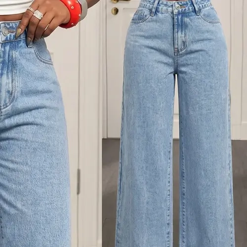 Elegant Chic High-Waisted Slimming Jeans for Women, Versatile Loose Wide-Leg Denim Jeans, Comfortable Long Jean Bottoms for Daily Wear