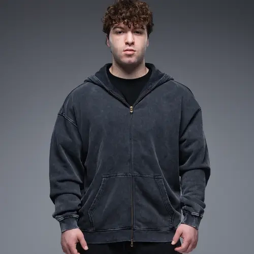 EKKO Oversized Terry Cotton Acid Wash Zip Up 100% Cotton