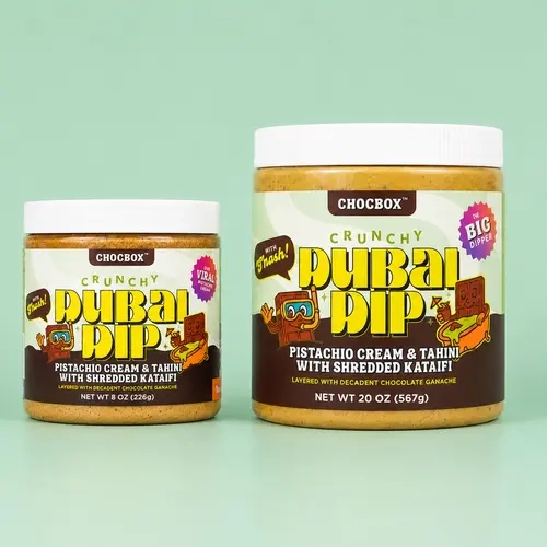 Chocbox Layered Nutty Tahini Spread - Dubai Dip Chocolate Ganache with Crunchy Kataifi Strands Dubai Cup