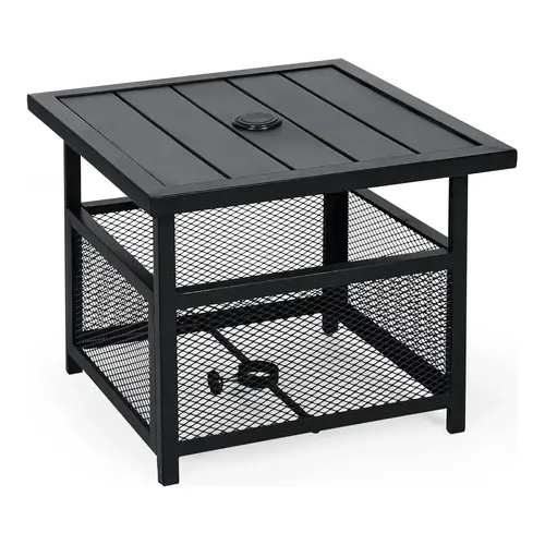 INTERGREAT Outdoor 22'' x 22'' Umbrella Table Stand, Side Table with 1.57" Umbrella Hole, Patio Umbrella Square Table for Deck, Pool, Garden, Black
