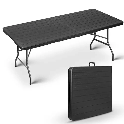 6FT Rectangular Heavy-Duty Foldable Home Supply Table - Built-in Fold & Go Handle, Stable Steel Legs, Metal/Plastic Construction for Indoor Camping, Outdoor Events