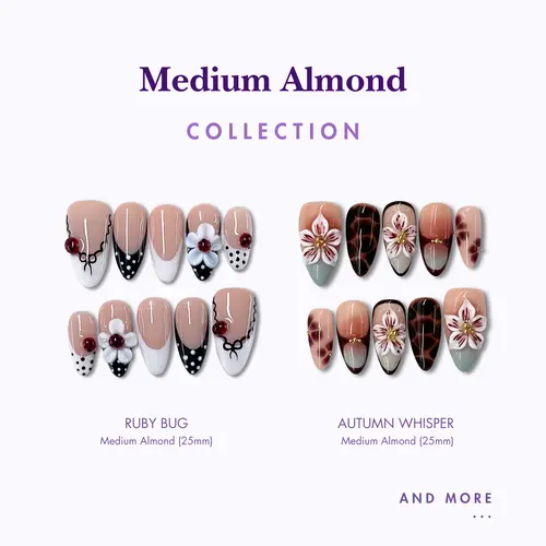 NailPhoria MEDIUM ALMONDS Collection - Handmade Press-On Nails | Reusable, Salon-Quality, Long-Lasting, Glossy Design
