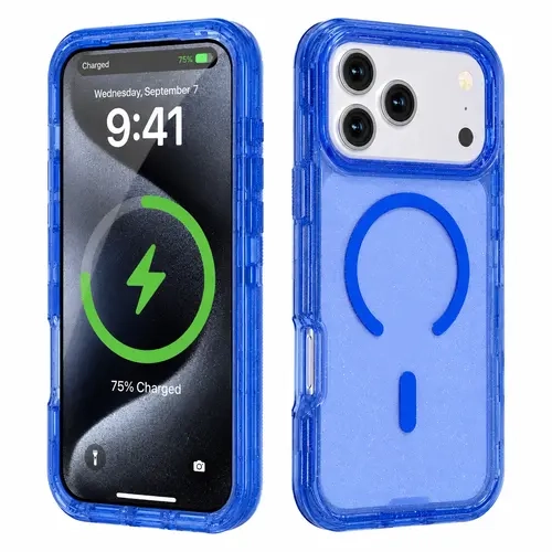Bling Glitter Magnetic Translucent Case for iPhone 18 Pro Max 17 Pro 16 15 14 Case Compatible with Magsafe 3 In 1 Military Grade Drop Protection Anti-Scratch Shockproof Protective Phone Case Cover
