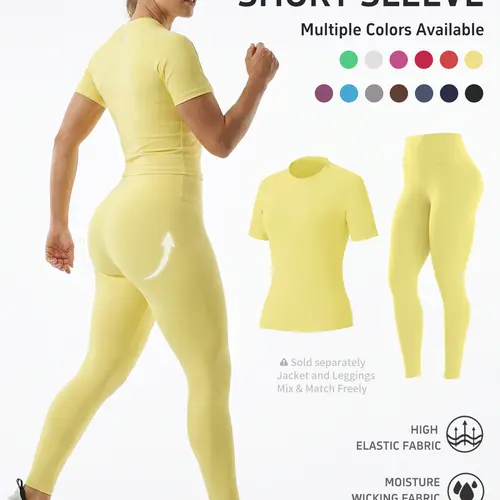 Uncia Active Women's Workout  - Summer Raglan Short Sleeve Crop Top, High-Waist Slim-Fit High-Stretch Quick-Dry Moisture-Wicking Yoga Leggings (White-Tee Option) for Yoga/Gym Training,