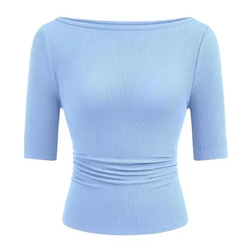 PRETTYGARDEN Womens Summer Short Sleeve Tops Boat Neck Ribbed Knit Slim Fit T Shirt Casual Basic Top Spring Clothes