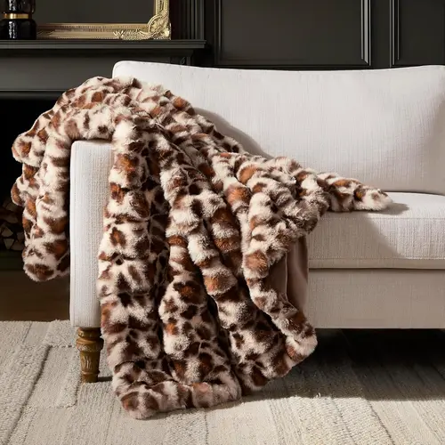 WDCOZY Luxury Bold Leopard Print Faux Rabbit Fur Throw Blanket - 950 GSM Plush Bubble, Super Soft Warm Cozy Chic Option for Adults, Sofa Use, 50x60/60x80 in Winter Textile, Super Soft Throw Blanket