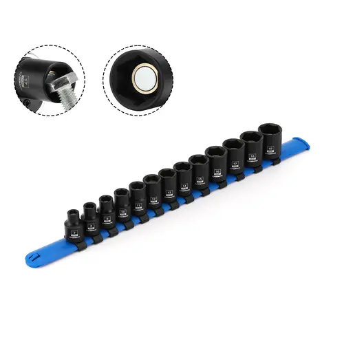 CASOMAN 13PCS 3/8"-Drive Magnetic Shallow Drive Sockets - 6-Point Flank Drive Socket Wrenches, Cr-Mo Steel Metric (7mm-19mm) Mechanic Tools, Corrosion-Resistant, High Visibility Laser Etched Size Marking, Flat Fastener Fit