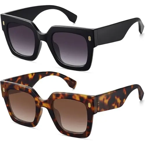 〖Summer Vibes〗1/2 PCS Vintage Oversized Square Sunglasses for Women Men, Retro Womens Luxury Big Large Square Wide Frame Shades Retro Trendy Fashion UV400 Protection summerwins