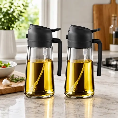 AISOON 2-in-1 Spray-Pour Leakproof Glass Oil Dispenser Utensil, Transparent Body with Anti-Drip Spout, Modern Spray Type Oil Dispenser for Air Fryer, Salad, Utensils, Dispensers