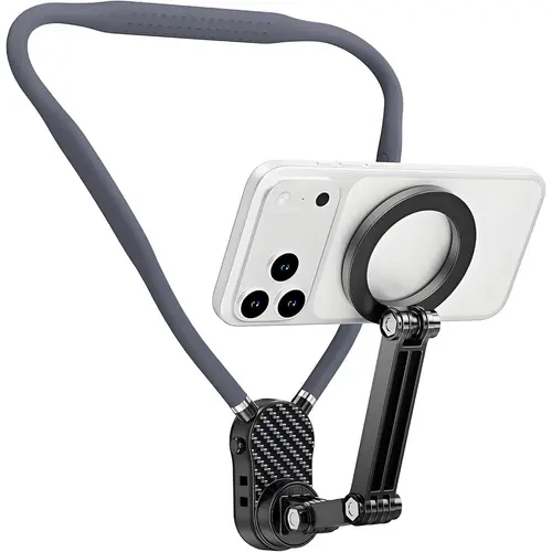 Magnetic Mobile Phone Neck Mount - Silicone-Steel Metal Hands-Free Holder with Plug, Landscape-Ready POV/Vlog Chest Strap for iPhone 17/16/15/14, Cellphone Accessories for Android Smartphones