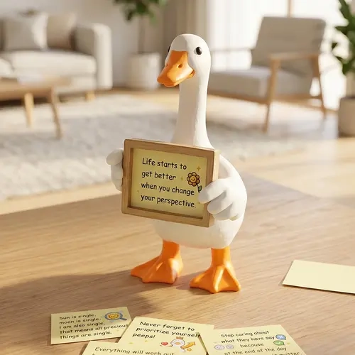 6 Inch Cute Desk Goose w/ Photo Frame & DIY Outfits, Changeable Quote Cards & Magnetic Frame, Funny Desktop Decor for Office Home & Gifts