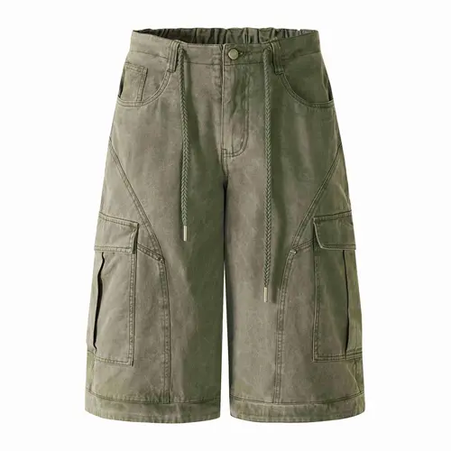 FAIABLE Unisex Cargo Shorts Loose Fit 100% Cotton Utility Cargo Shorts Vintage Washed Multi Pocket Streetwear Casual Knee Length Shorts Summer