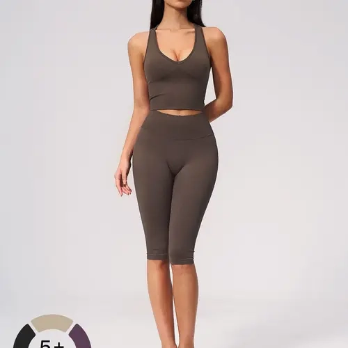 Women's Yoga Set, V Neck Fitness Wear, Slim Fit Running Quick-Drying Sportswear, Two-Piece Outfit, Gym Sports Set, Workout Sets