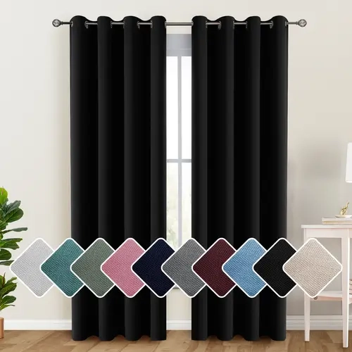 LDC LUX DECOR COLLECTION Classic Solid Flat Weave 2-Panel Blackout Curtains - Thermal Insulated, Soundproof Grommet Drapes, Polyester, Privacy-Focused Sleep Barrier for Living Room & Curtains for Bedroom, Two Panels