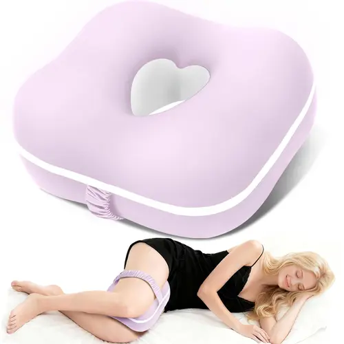 Memory Foam Knee Pillow for Side Sleepers - Ergonomic Contoured Alignment Support, Heart Cutout Design, Adjustable Strap for Strap-Secure Hold, Compact Travel-Ready Size, Breathable & Washable Cover