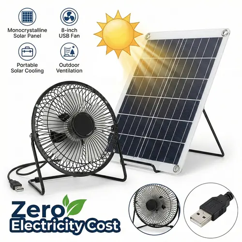 【Toolupgrade】6V 15W Rechargeable Eco-Friendly Portable Solar Panel Fan & Exhaust Equipment, 8-in UV Resistant Monocrystalline Panel, Power Bank Compatible Outdoor Gadget for Camping#FathersDayGift