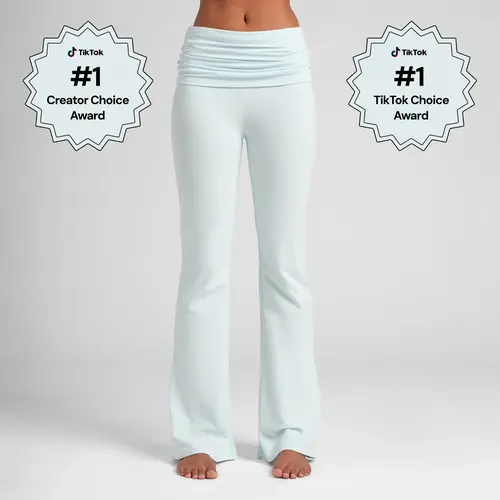 Comfrt | SoftStretch Foldover Pant | Flare Lounge Pants for Women Folded Waist Soft Cotton Bottoms