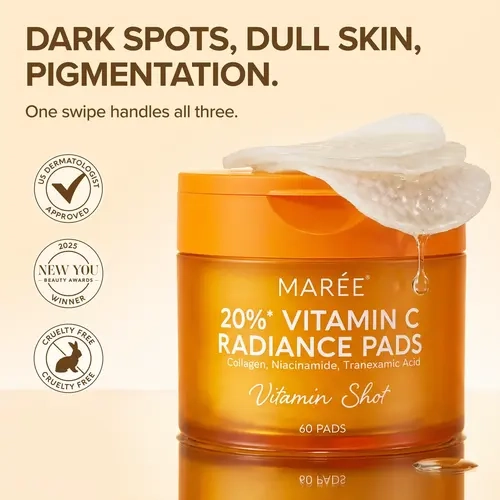 MARÉE Vitamin C Toner Pads – Brightening Facial Pads – Niacinamide, Tranexamic Acid & Collagen – 60 Pads sohochic