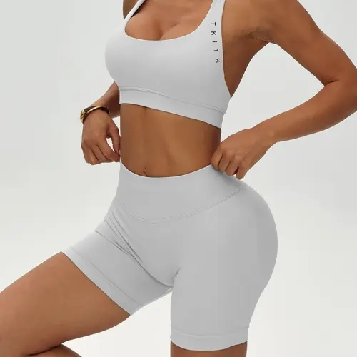 Women's 2-Piece Activewear Set, Breathable Yoga Sports Bra & High-Waisted Shorts, Seamless All-Season Workout Outfit for Yoga & Running, Yoga Fitness Clothing