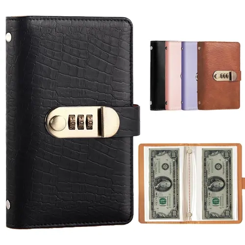 A6 Lockable Savings Notebook (Instructions Included) - Compact Travel Cash Organizer, Motivating Saving System for Financial Learners, Home Office Accounting Supplies, Budget Tool with Lock for Money & Important Info