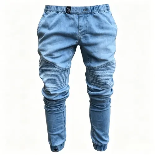 Men's Light Blue Skinny Fit Jeans, Stylish European Trend Denim with a Chic Washed Look for Casual Wear, Menswear, Normal Type, Plain, Leggings, Sneakers 1011