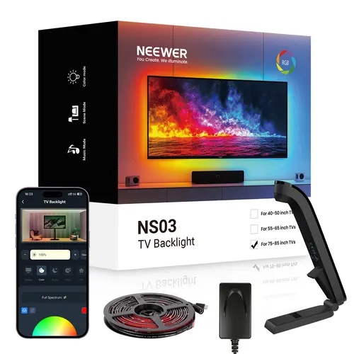 NEEWER NS03 Entry-Level Smart RGB TV Backlight - Color Changing LED Strip with Real-Time Screen Sync, App Control, Music Sync, Programmable Smart LED Lighting for Gaming Accessories, House Decor