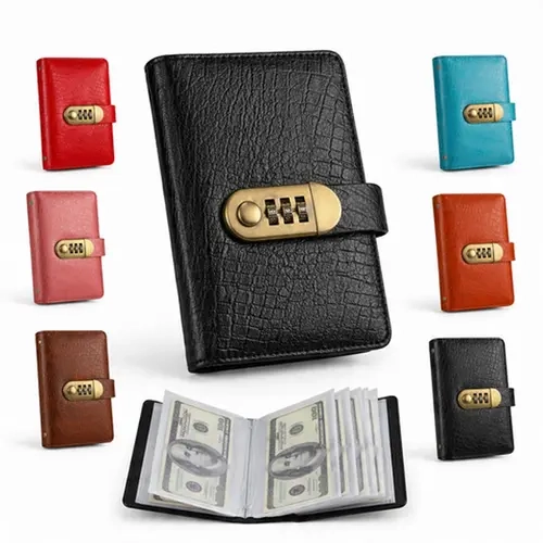 A6 PU Leather Binder Money Savings Book for Collectors, 3-Digit Resettable Password Lock, 100 Transparent High Clarity Pockets & Sleeves, Large Capacity Storage for Money & Important Items, Durable Material, Secure Protection