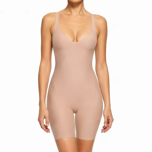 Unlined Deep V-Neck Boyleg Bodysuit Seamless 360° Full Body Shaper - Smooth Sculpting Bodysuit with Full Body Contouring & Invisible Fit